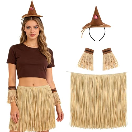 Simple polymer 4Pcs Scarecrow Costume Set Include Felt Straw Hat Gloves Skirt Scarecrow Accessories for Halloween Harvest Party Kit