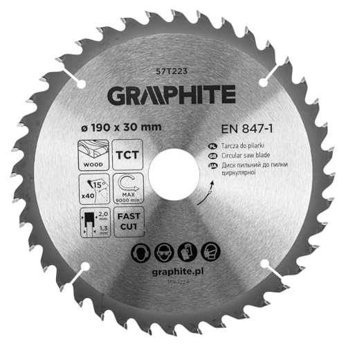 GRAPHITE Widia Lame de Scie Circulaire - Lame de Scie en Carbure pour Bois, Panneau de Particules, MDF, Contreplaqué et Aluminium - Coupes Précises, Y Compris, Anneaux de Réduction, Propre et Rapide