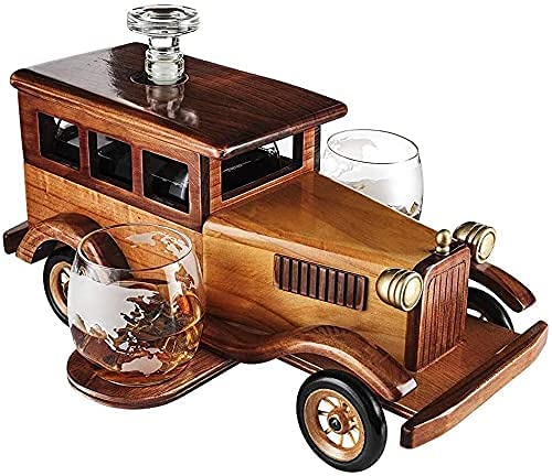 Yjalbb Old Fashioned Car Whiskey Decanter Set, With 2-10Oz Whiskey Tumbler Old Fashion Glasses, Old Fashioned Vintage Car, 750Ml Decanter Spigot-Default #TOP6