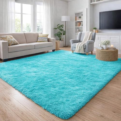 Image of Carpet for Hallway, Kitchen, and Modern Interiors, Cozy Shag Runner for Living Room, Entryway & Office Decor Size 4x6 feet Turqoise
