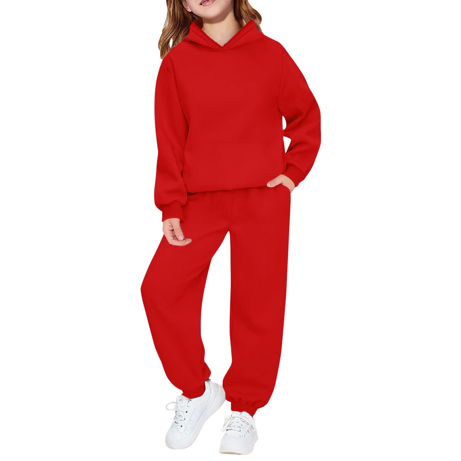 Ensemble 2 pièces à capuche et jogging en coton pour adolescentes et enfants - Doux - Pour la course à pied et le sport