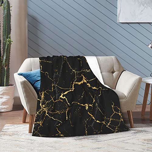 Perinsto Black And Golden Yellow Marble Throw Blanket Ultra Soft Warm All Season Marbling Texture Decorative Fleece Blankets For Bed Chair Car Sofa Couch Bedroom 50"X40" #TOP3