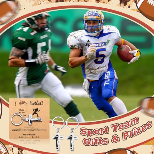 Image of Quelay 24 Sets Football Baseball Softball Christian Cross Keychain with Cards Metal Faith Gift for Teen Athletes
