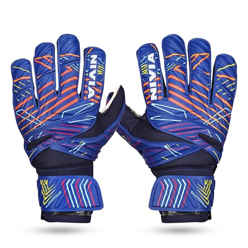 Image of Nivia Spider Goalkeeper Gloves for Men & Women, Hyper Grip Latex Palm, Embossed Cushioned PVC Backhand, Positive Cut, Airculated Sweat Management Design, Blue (Large)