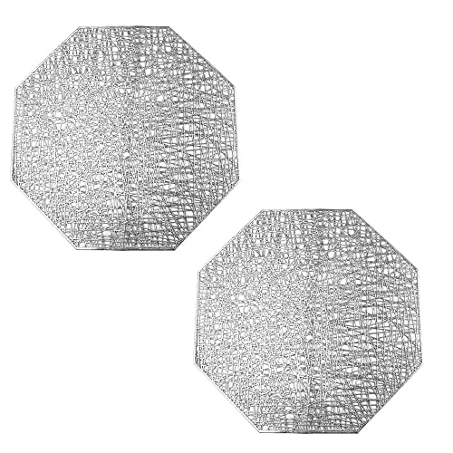 MILASIC ランチョンマット 2枚セット おしゃれ 食卓マット フラワー モダン 北欧 デザイン プレースマット 撥水 汚れ防止 テーブルクロス インテリア ギフト プレゼント 食器敷き 敷物 キッチン ダイニング 雑貨 シルバー-Hタイプ