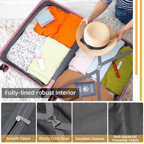 Image of LARVENDER Luggage Sets 3 Piece with Duffel Bag Hardside PP Carry On Suitcase with 360 Spinner Wheels TSA Lock Luggage Sets for Women, Pink
