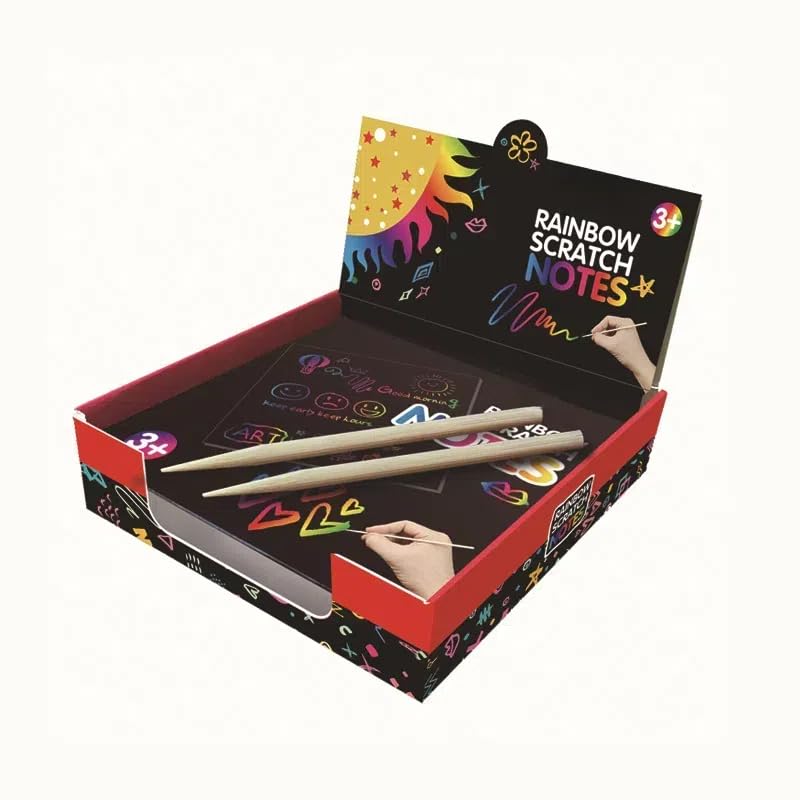 TWRhem Rainbow Scratch Art Notes, 100 Sheets, 3.5 x 3.5 inch, Craft Kit for Kids and Adults (Rainbow)