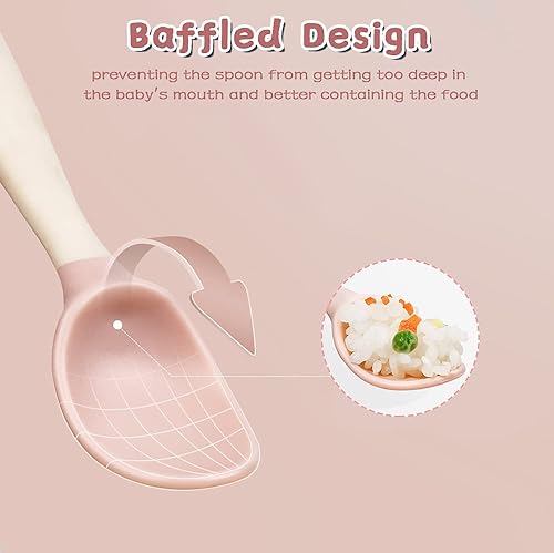 Miniatura 4 de Utensilios para niños pequeños con estuche de viaje, cuchara y tenedor para el aprendizaje de autoalimentación, cubiertos con mango flexible para