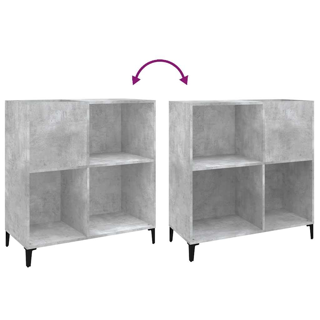 Armario de discos de madera con patas de metal y placa superior estable para almacenamiento de 180 discos LP, color gris hormigón, 84,5 x 38 x 89 cm