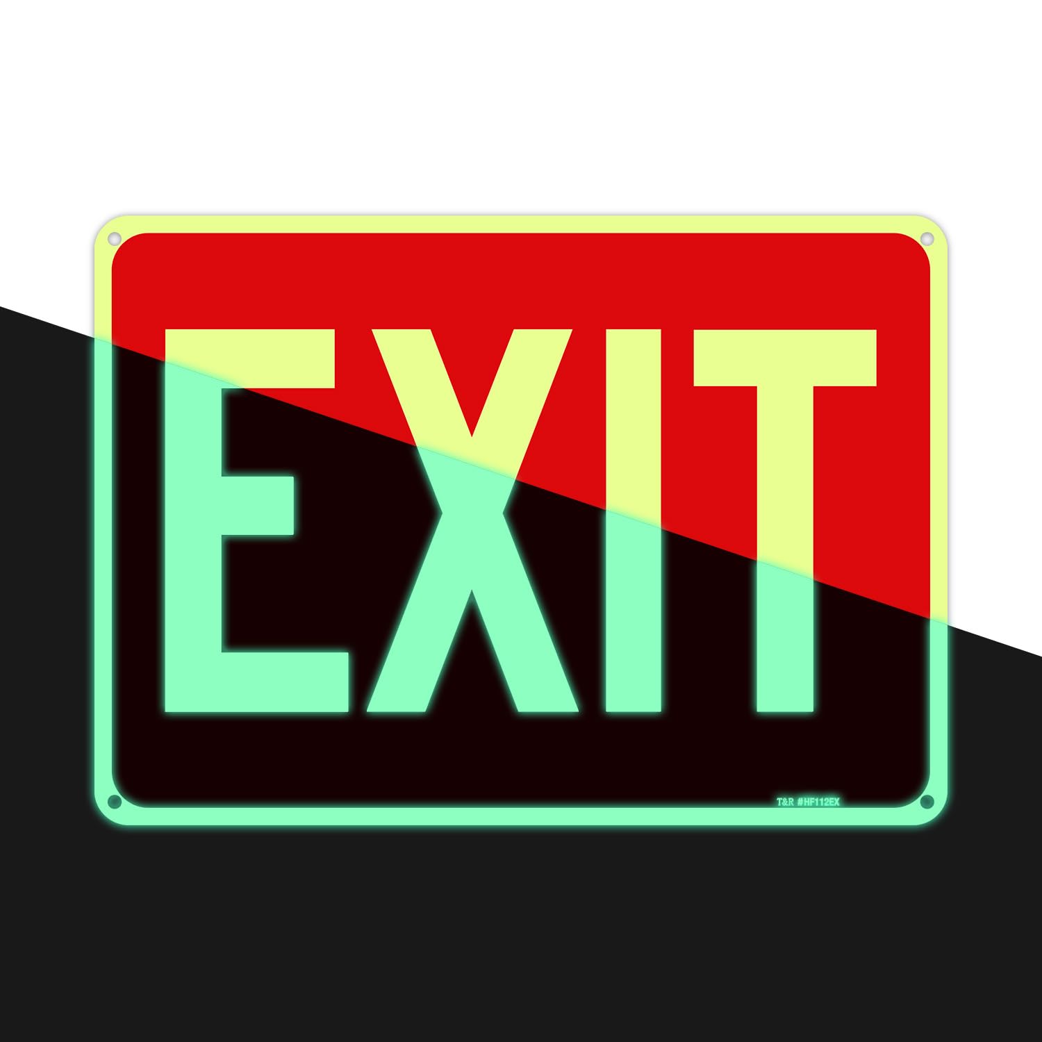 T&amp;R Large Exit Sign - 14 x 10 Inches Rust Free .040 Aluminum Glow-In-The-Dark - UV Protected, Waterproof and Fade Resistant - 4 Pre-drilled Holes