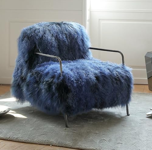 KIBONCY Silla Decorativa de Lana Larga auténtica, sillón tapizado de diseño con Patas de Metal, sofá Individual de Lujo for tocador y Sala de Estar