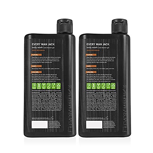 Every Man Jack Mens Aged Bourbon Body Wash for All Skin Types - Cleanse, Hydrate, and Soothe Your Skin with Naturally Derived Shea Butter and Coconut Oil - Twin Pack