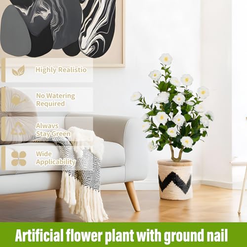 Image of 35.5 inch Artificial White Camellia Tree 2-Pack, UV Resistant Indoor Outdoor