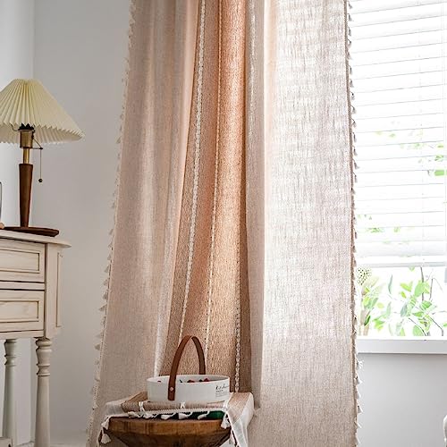 Cortina semitransparente de gasa para ventana de dormitorio, visillo café de algodón KnSam 4