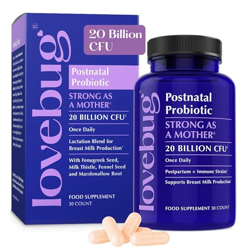 LOVEBUG Postnatal | Clinically Studied Ingredients for Breast Milk Production & Acid Reflux | Mental & Emotional Support | Glucose Support | Multi Strain 20 Billion CFU | 30 Capsules