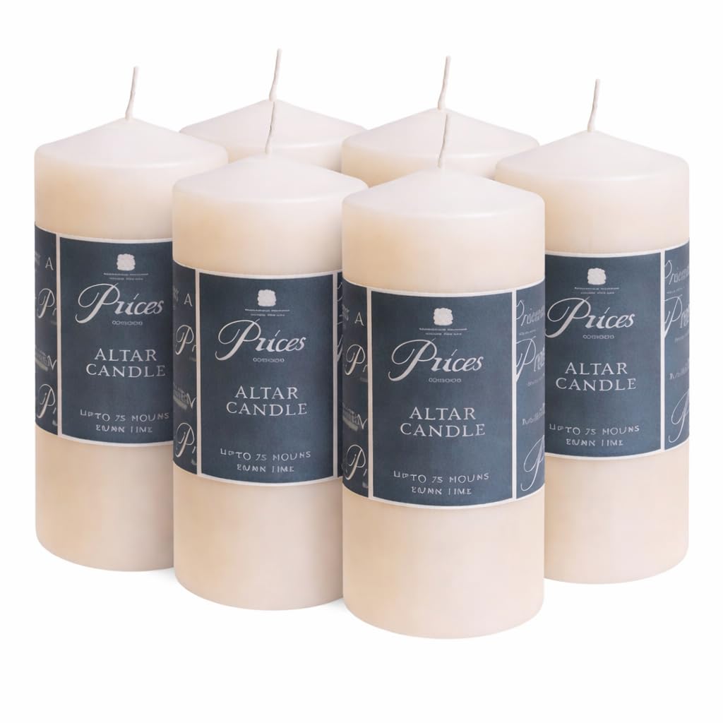 Almineez Ivory Pillar Candles Long Burning Large Candle With 75 Hours Burn Time - Dripless, Smokeless, Unscented Church Candles - Ideal For Weddings, Spa And Parties (Pack Of 6)