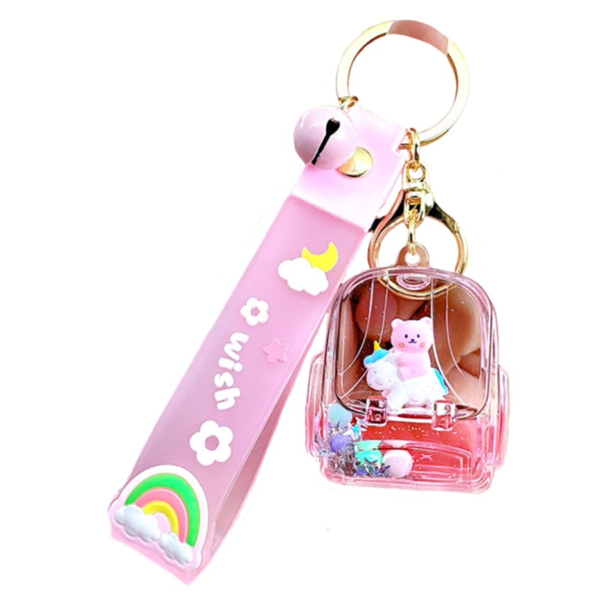Jtdz Unisex Kids Pink Creative Floating Unicorn Bear Keychain Cute Kawaii Liquid Quicksand Animal Keyring Car Keys Bag Pendant For Girls
