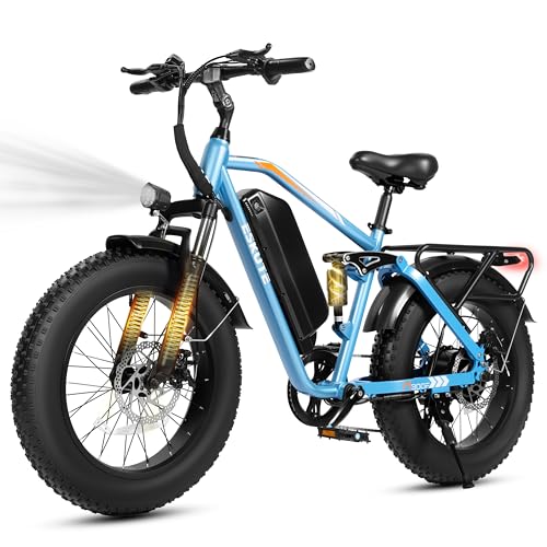 ESKUTE M300F Electric Bike for Adults, 52V 20.8Ah Long Range Battery, 33MPH Fast Ebike 1200W Motor, 20" x 4" Fat Tire Electric Mountain Bike for Men Women, Full Suspension, Commute, Off-Road image 3