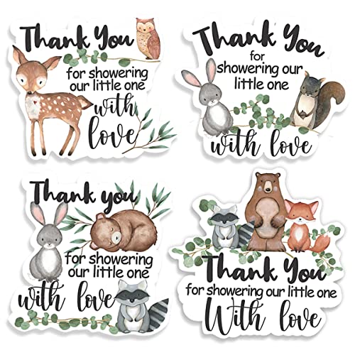 Cute Woodland Creature Shower Thank You Stickers Labels,Forest Woodland Animals Sticker for Woodland Creatures Theme Shower Birthday Party Favor Label Decorations(10 in,80 Labels)