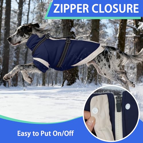 Image of MIGOHI Snowproof Dog Jacket with Harness,in a Chilly Day,S,NavyBlue | Reflective Small Dog Coat with Sleeves Waterproof Fleece Winter Puffer Jacket for Dogs,Turtleneck Puppy Coats for Outdoor