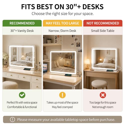 Image of ROLOVE 23 inchx 18 inch Large Vanity Mirror with Lights, LED Makeup Mirror for Dresser and Desk, 10X Magnification, Dimmable Touch Control, Wall Mounted or Tabletop Mirror for Bedroom (White)