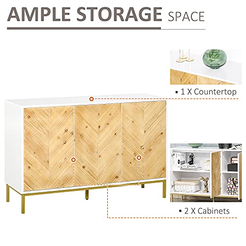 Homcom 3 Door Sideboard Buffet Cabinet, Kitchen Cabinet, Coffee Bar Cabinet With Chevron Pattern, Adjustable Shelf And Metal Legs, Natural Wood #TOP3