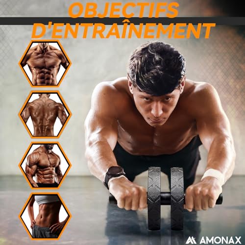 Amonax Roue Abdominale Convertible, Ab Roller Wheel, Roulette Abdominaux Exercice pour Abdominaux, Roue de Fitness pour Musculation Sport Maison Materiel pour Homme Femme