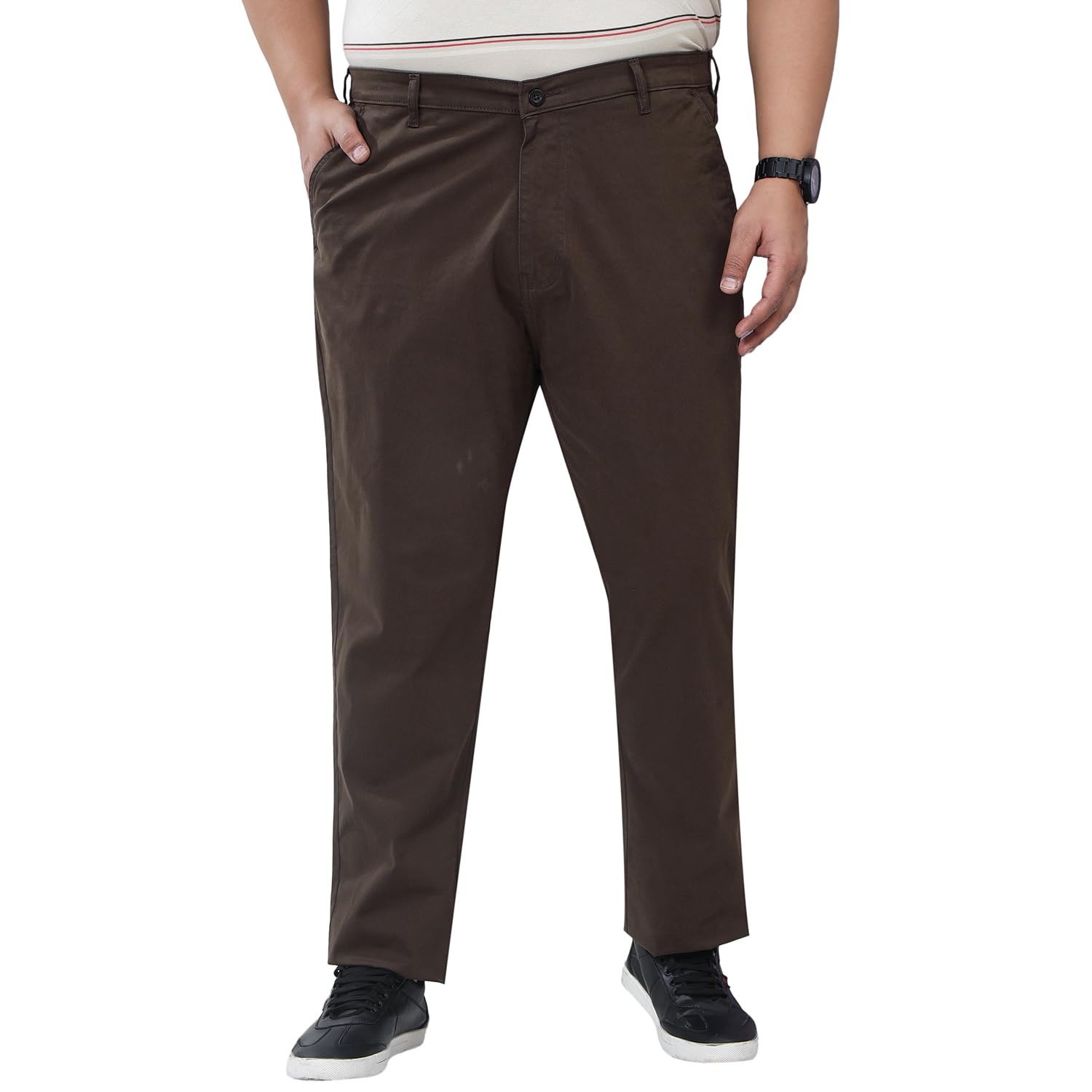john pride Plus Size Men Regular Fit Mid-Rise Pure Cotton Brown Solid Chinos Trouser (JPTR21069_Brown)-picture-28