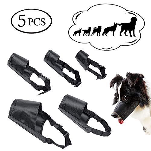 ewinever 5Pcs/Set Adjustable Breathable Safety Small Medium Large Extra Dog Muzzles for Anti-Biting