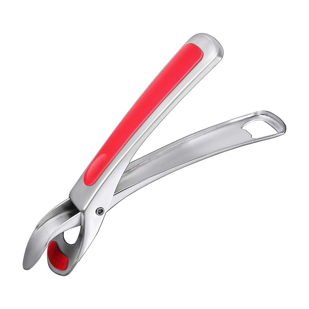 Anti-scald Clip Holder 304 Stainless Steel Anti-slip Dish Tongs Bowl Plate Clamp for Instant Pot, Microwave, Oven, Fryer with Bottle Opener (red)