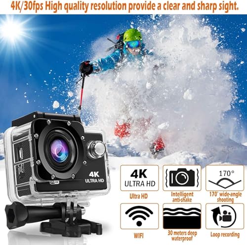 Image of DIVINE 4K 30Fps Action Camera Ultra HD Underwater Camera 170 Degree Wide Angle 98Ft Waterproof Camera - Digital, Multicolor (DDC-48)