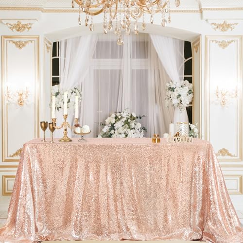 Image of B-COOL Glitter Table Cloth for Party Tablecloths Sequin Tablecloth Square Rose Gold Sequin Table Linens Glitter Tablecloth Sparkly Wedding Table Cloth 90x90 Inch