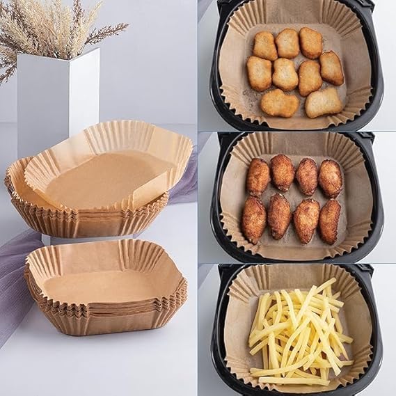 Air Fryer Paper Liners: 100Pcs Parchment Paper, 8" Air Fryer Liner Disposable for Microwave, Non-Stick Square Air Fryer Basket Liner