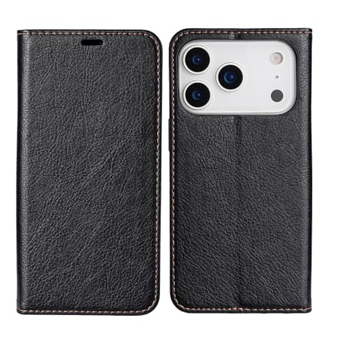 Étui à rabat en cuir pour iPhone 17 noir avec fermeture magnétique