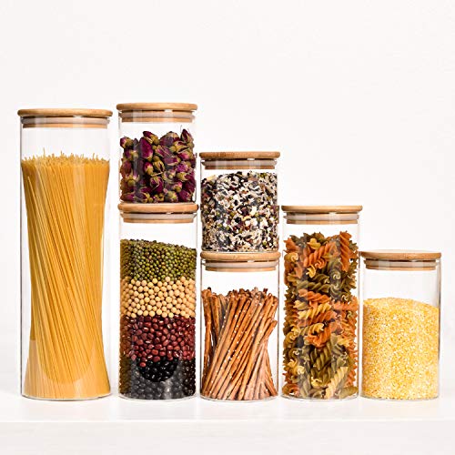 Waiter Tree Tarro de vidrio con tapa sellada de madera de bambú, contenedores de almacenamiento para el hogar, incluyendo té, azúcar, sal, café, harina, hierbas, tarros de galletas, aperitivos Cover