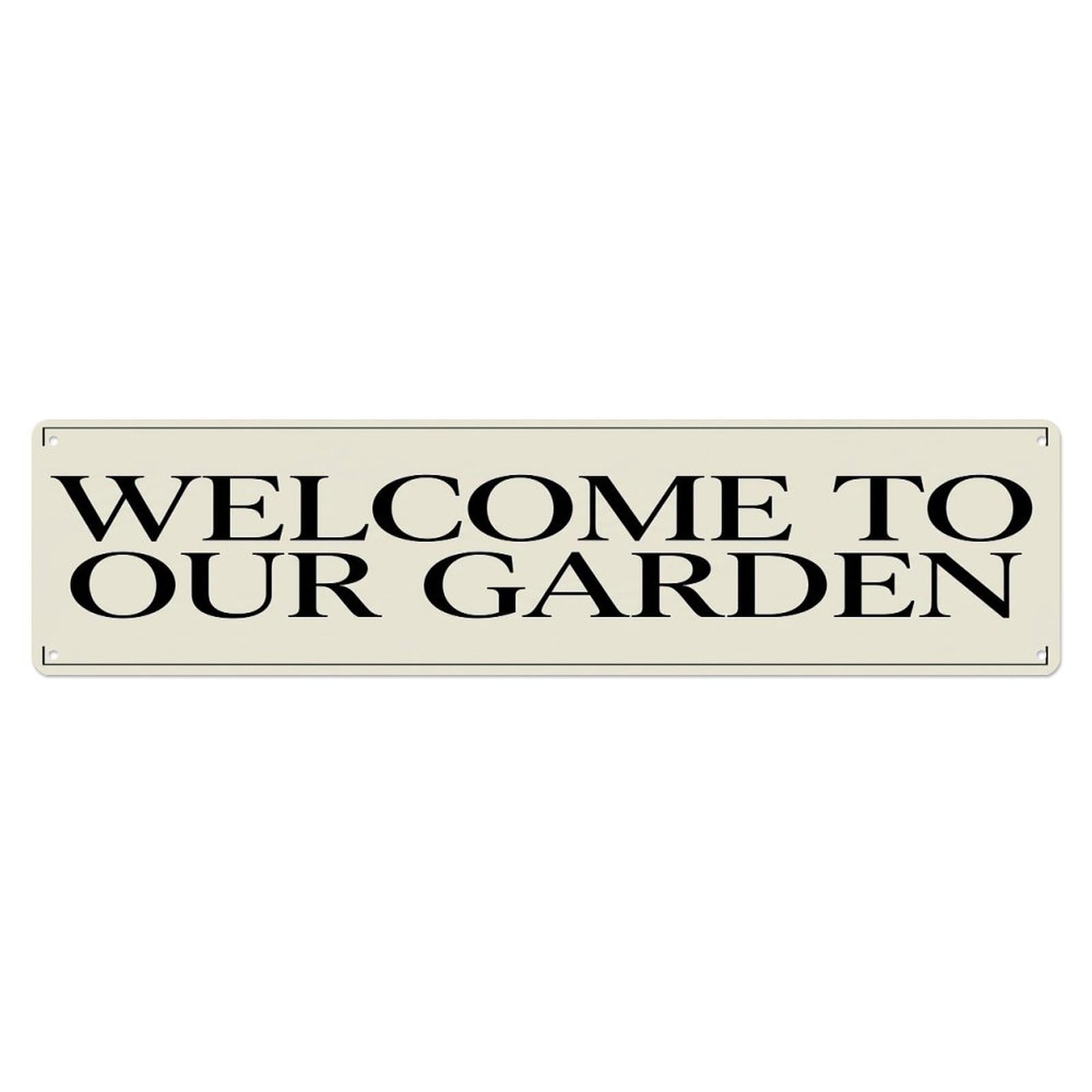 Vintage Welcome to Our Garden Ivory Cream Metal Tin Sign