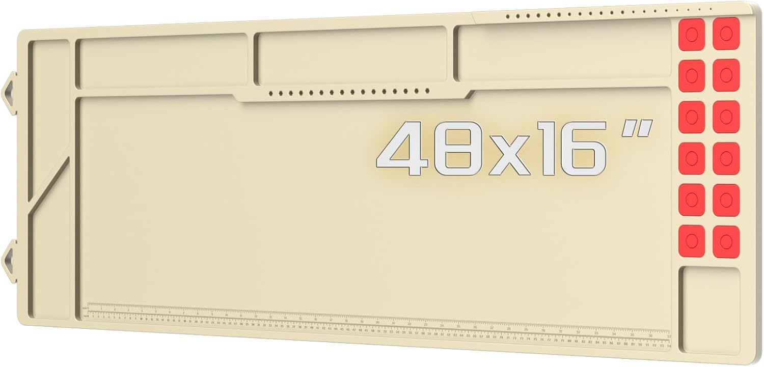 Large Gun Cleaning Mat for Rifle Shotgun Pistol, Magnetic Cleaning Pad for All Guns with Organizer Parts Tray and Built-in Ruler, Anti-Slip Thick Workbench Mat for Gun Maintenance