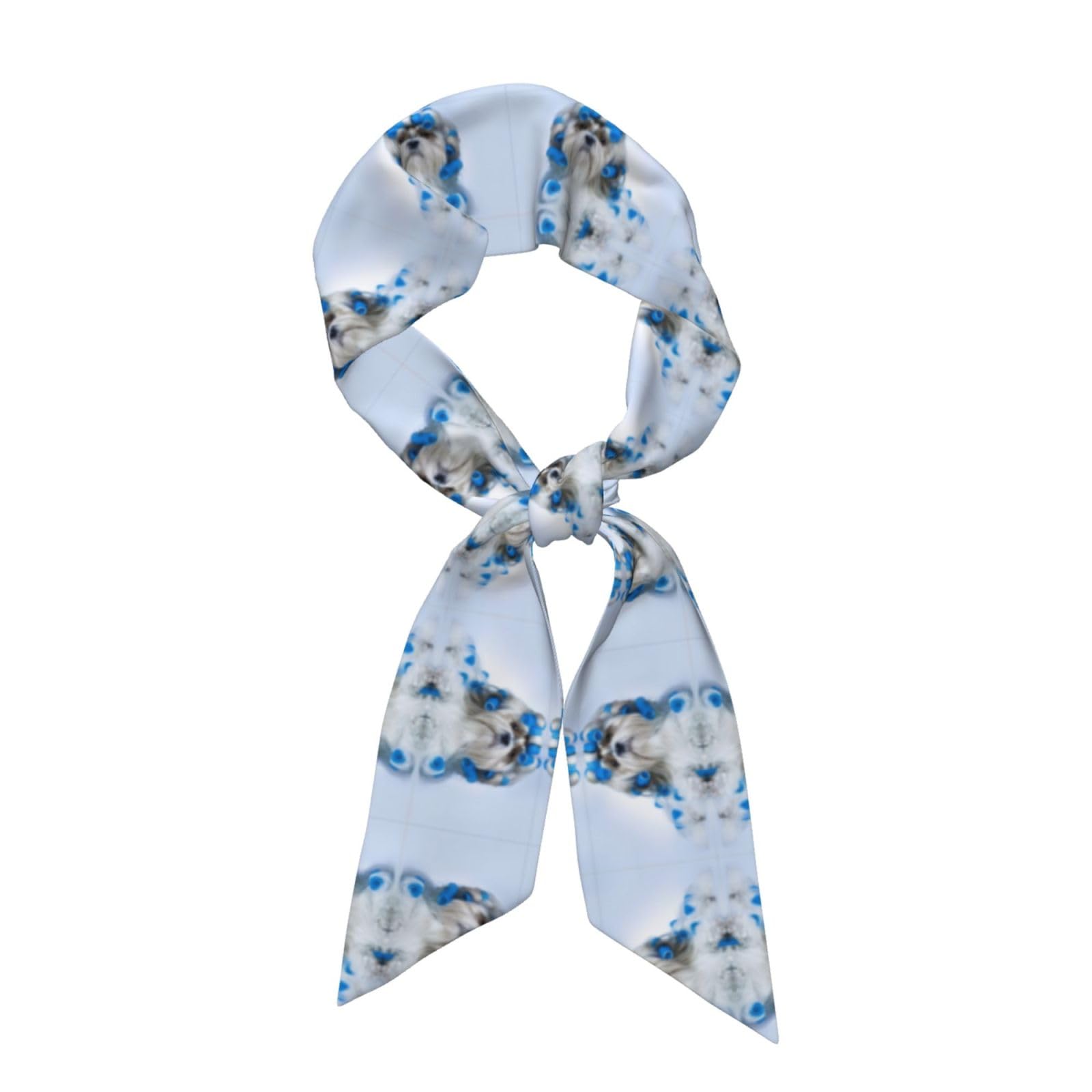 QAZWZML Shih Tzu Dog Patterned women's silk scarf, fashionable scarf, can be used as a neck scarf, head scarf, or hat decoration.