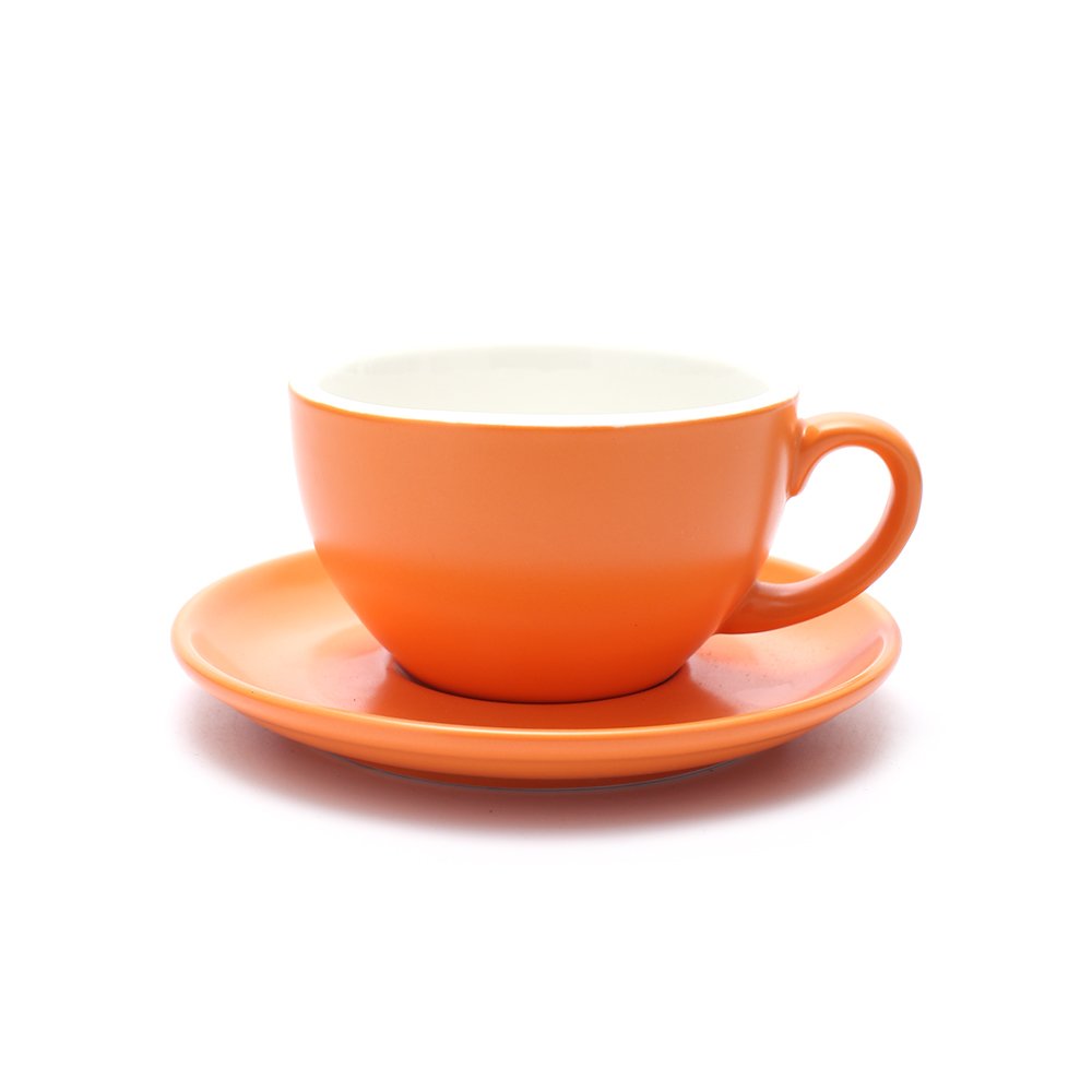 Americano Cup and Saucer Latte Art & Cappuccino for Barista (Matte Orange, 8.5 oz)