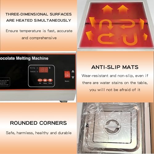 Wtecom Commercial Chocolate Tempering Wheel Wtih Warming Pot Machine,Heated Chocolate Depositing Maker,Fountain Furnace Melter,110V,12Kgs,Temperature Range:0-95°C,Spead Adjustable- for Chocolate Shop - Thumbnail 6
