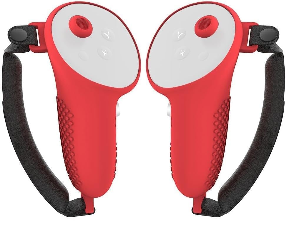 for meta quest 3 vr headset controller sleeve, silicone handle grip cover with strap for quest 3 vr, protective cover for quest 3 headset controller sleeve (red)