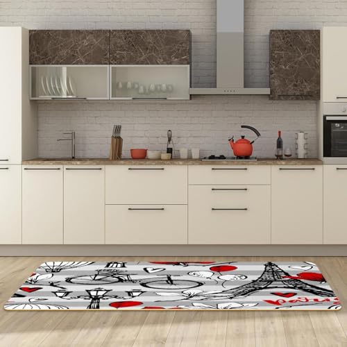 Alfombrillas de cocina VAPOKF con diseño de la Torre Eiffel juego de 2 piezas antideslizantes 3