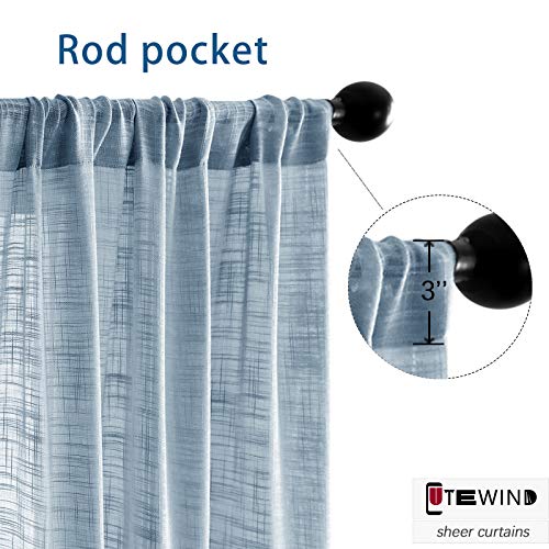 Cutewind Bedroom Sheer Short Curtains 45 Inch Length Tiers For Living Room Linen Blended Texture Window Treatment Rod Pocket Drapes (2 Panels, Blue, W34×L45 Inches) #TOP1