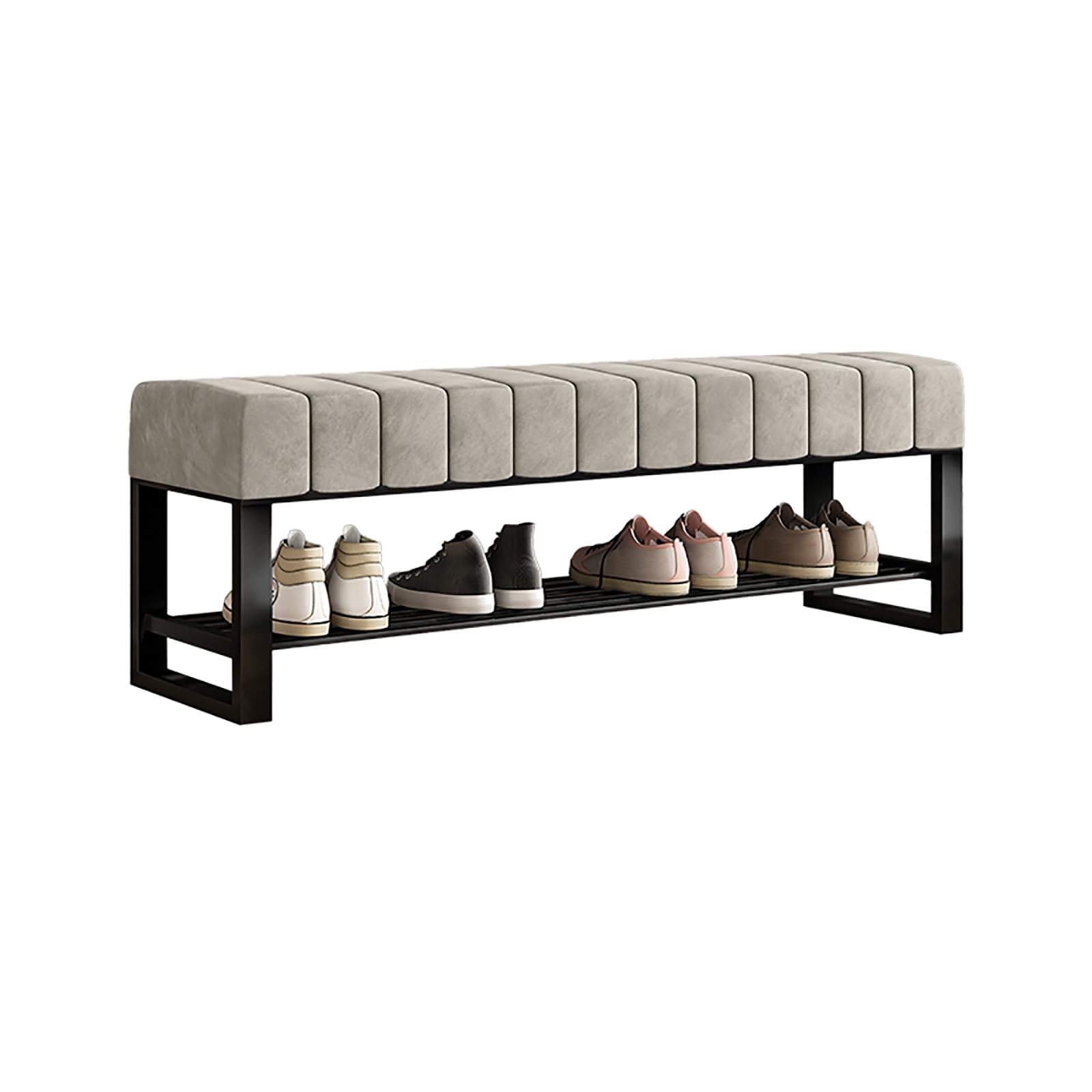 WJFTODAY Multifunctional Metal Storage Bench with Padded Seat Shoe Rack Ottoman for Entryway Living Room Hallway & Office 23.6in Gray Shelving Solution
