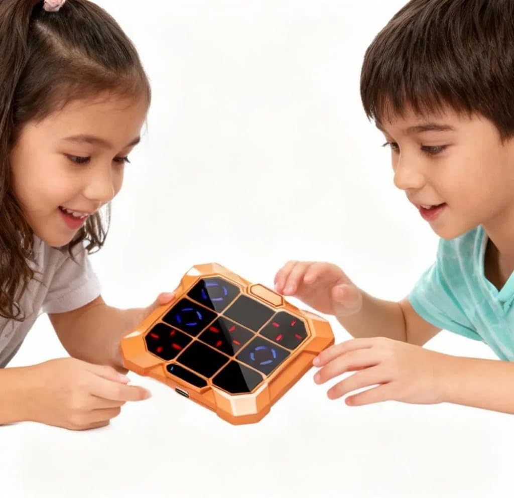 BrainPlay Electronic Handheld Game Console - 6-in-1 Tic Tac Toe, Memory & Puzzle Games for Kids Adults, Portable Travel Toy, Birthday Gift for Boys Girls Ages 6+