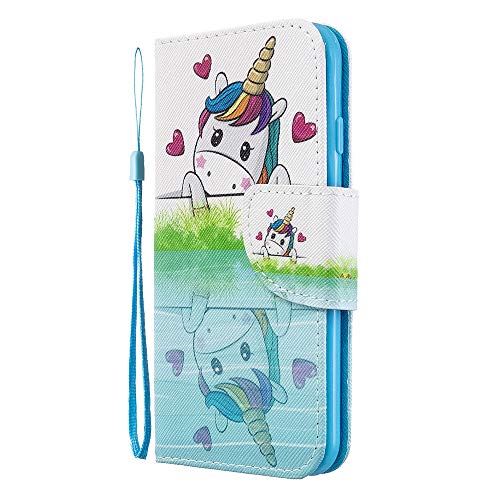 Isadenser For Iphone 7/8 Case Iphone Se Case [Wallet Stand] Painting Design Flip Notebook Pu Leather Case With Magnetic Close Card Slots Pouch Case For Iphone 7 / Iphone Se 2020 Love Unicorn Hx #TOP1