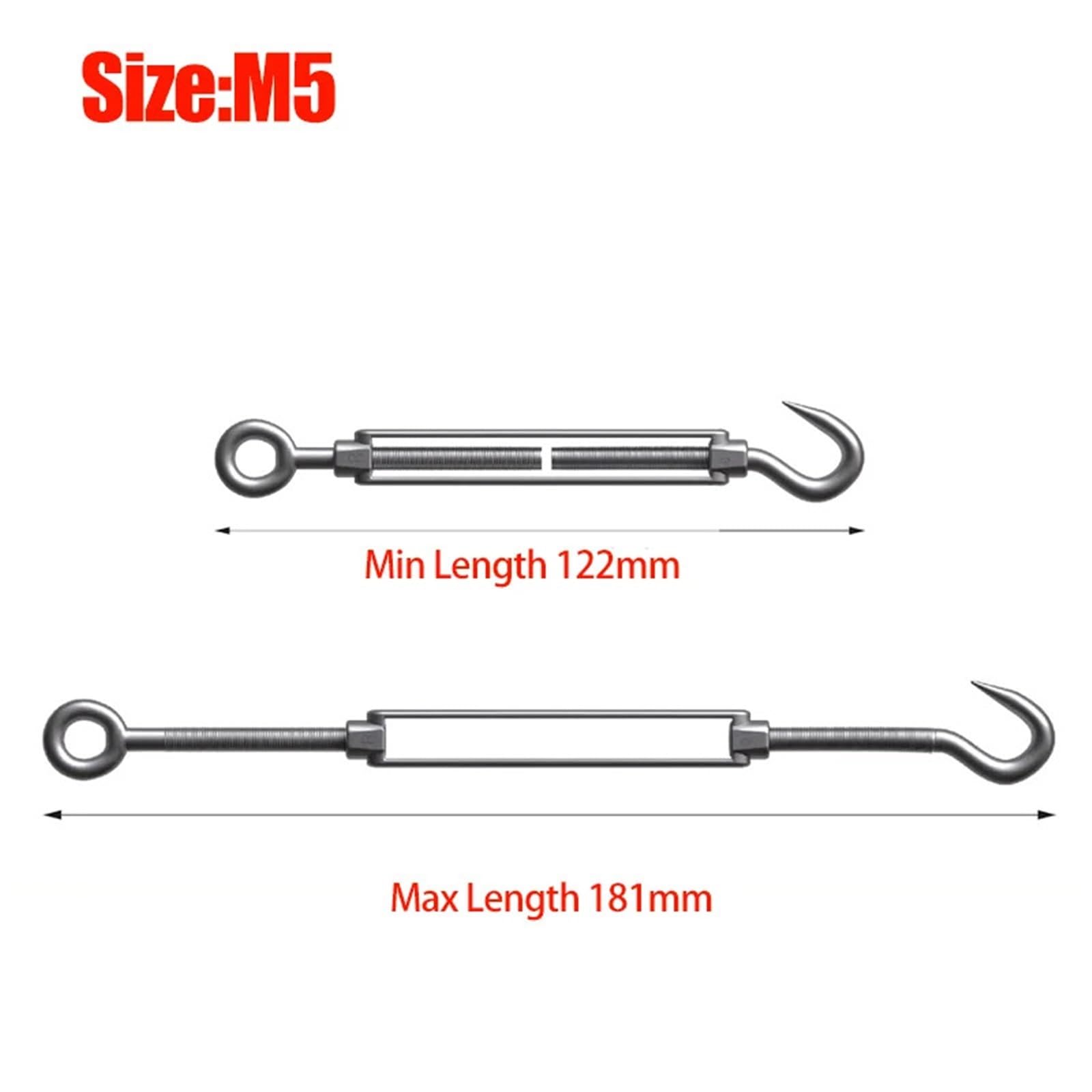 Tiranti Per Filo Stendibiancheria Tenditore a tenditore Kit di ringhiere for cavi tensione for funi metalliche Tenditori a gancio e occhiello regolabili(M5-OCHook,10PCS)