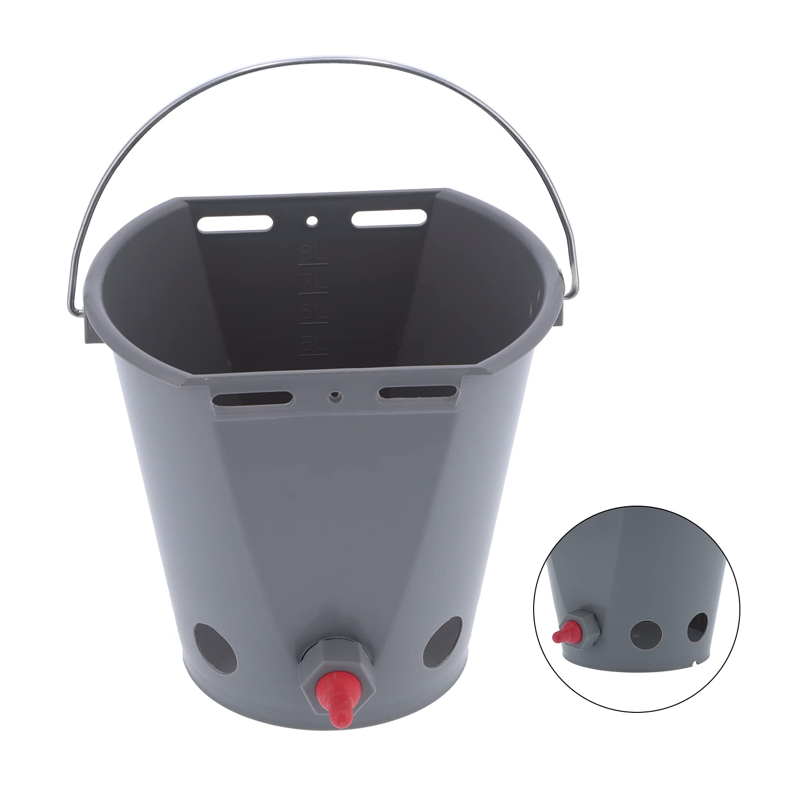 Ejoyous Wiadro do Karmienia Plastikowe Wiadro na Mleko Spożywcze 8 L z 5 Wymiennymi Smoczkami Wewnętrzny Uchwyt ze skalą do Karmienia Mlekiem Jagnięcym Zwierzęta Gospodarskie Użytku w Gospodarstwie