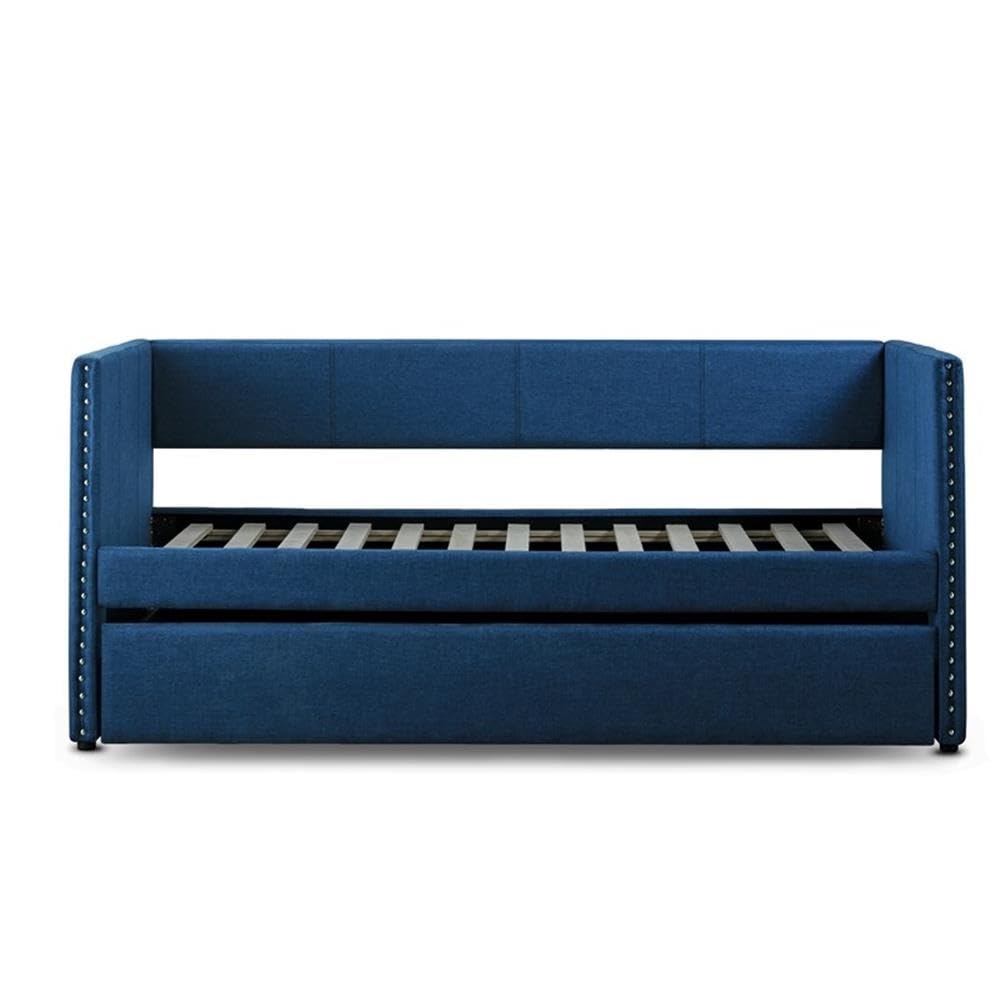Lexicon Therese Upholstered Nailhead Trim Twin Daybed with Trundle in Blue