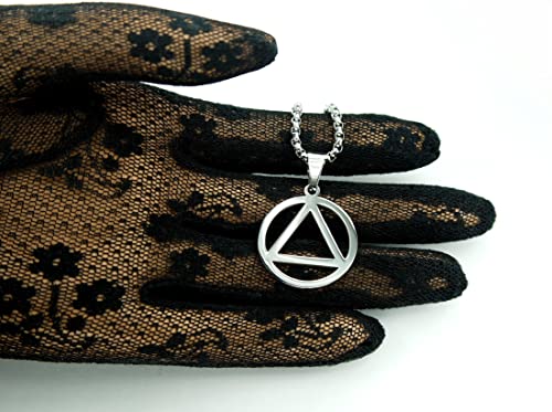 AA Necklace, 24" Box chain, Hypo Allergenic Stainless Steel Alcoholics Anonymous Sobriety Circle & Triangle Symbol Pendant and Chain2